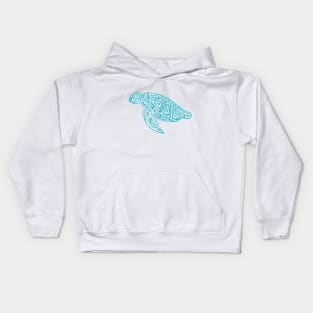 Turquoise tattoo style turtle gray background Kids Hoodie